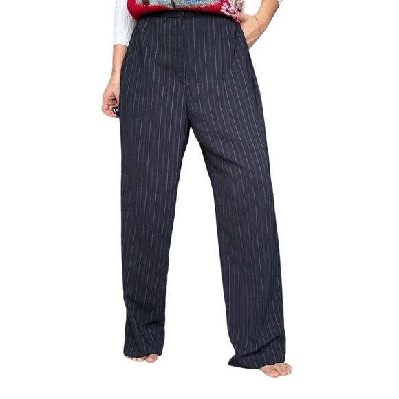 Worthington Navy Blue Striped Lined Trousers Dress Pants Size 14 Women Work - Picture 1 of 8